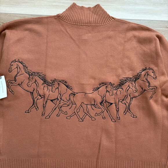 Anthropologie Montana Horses Mock-Neck Half-Zip Sweater Bronze M - Picture 6 of 8